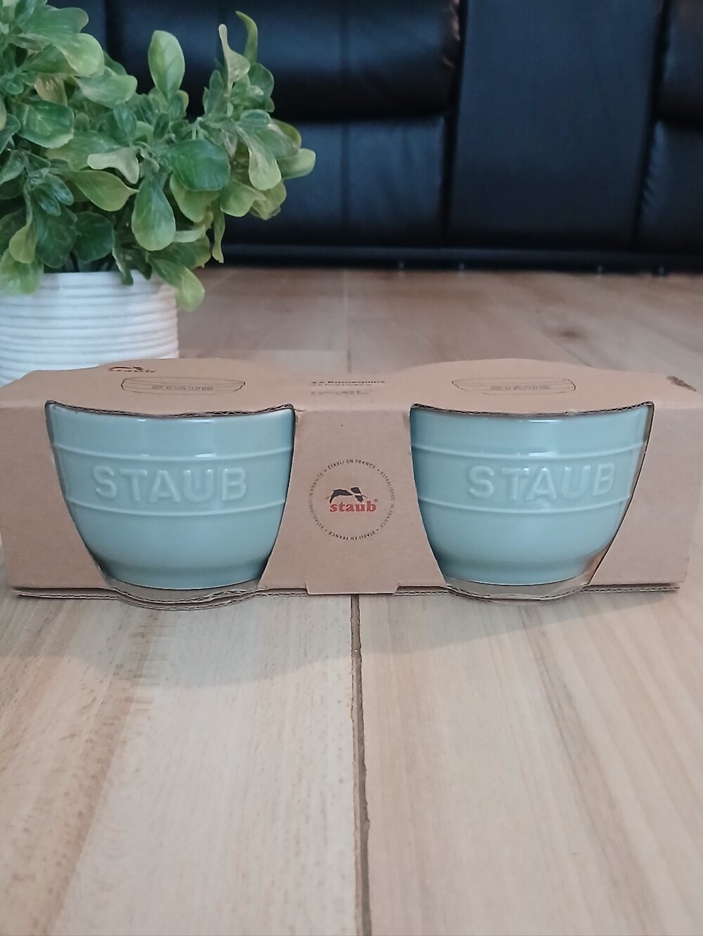 NIB Staub Eucalyptus Round Ramekin Bowls Two Piece Set Brand New 3.5"